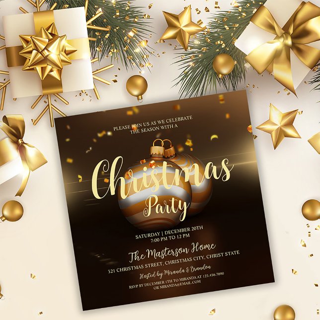 Invitación Elegante fiesta de Navidades de oro oscuro (Subido por el creador)