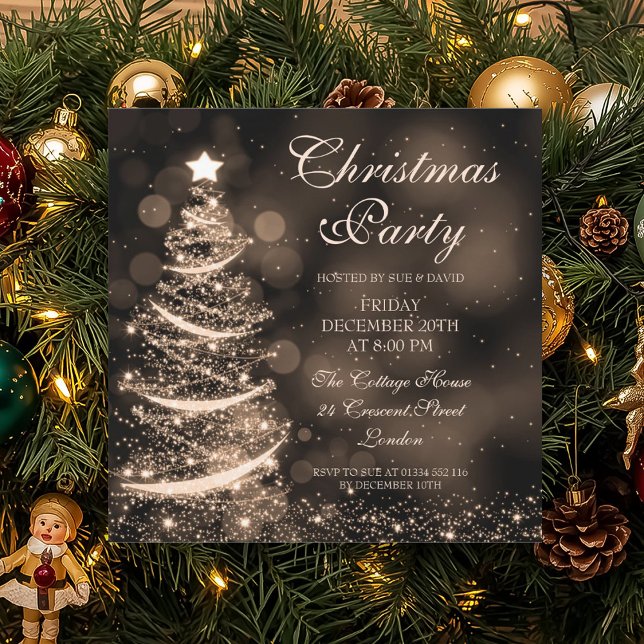 Invitación Elegante Fiesta de Navidades de oro Sparkle (Elegant Gold Christmas Party Sparkle Invitation)