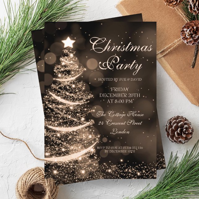 Invitación Elegante Fiesta de Navidades de oro Sparkle (Elegant Gold Christmas Party Sparkle Invitation)