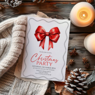 Invitación Elegante Fiesta de Navidades de oso rojo