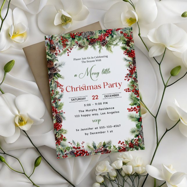 Invitación Elegante fiesta de Navidades de Pino y Berry (Subido por el creador)