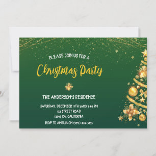 Invitación Elegante Fiesta de Navidades de pinos de oro de B