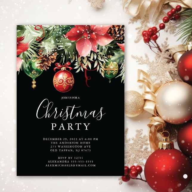 Invitación Elegante Fiesta de Navidades de Poinsettia (Subido por el creador)