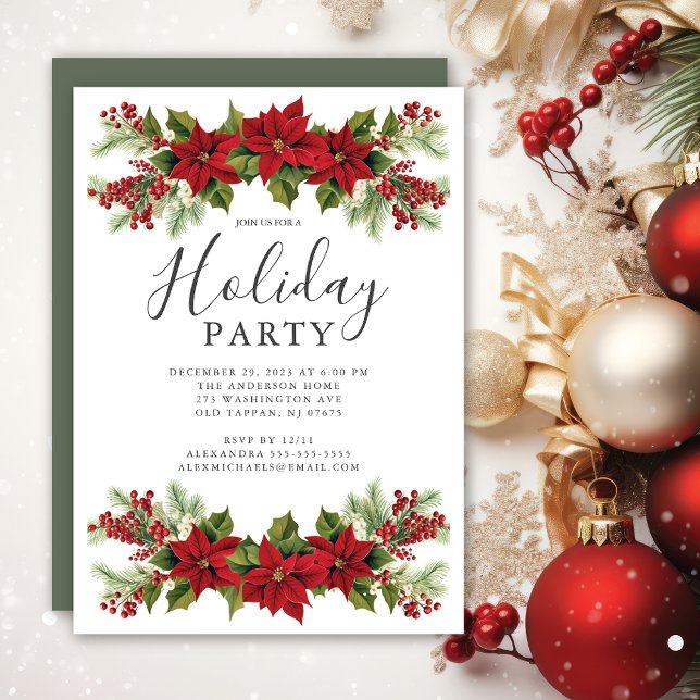 Invitación Elegante Fiesta de Navidades de Poinsettia (Subido por el creador)