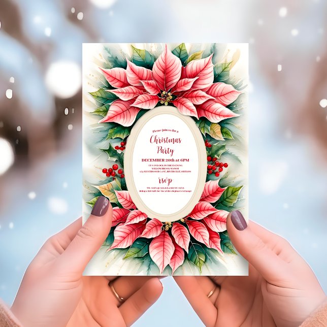 Invitación Elegante Fiesta de Navidades de Poinsettia de Flor (Subido por el creador)