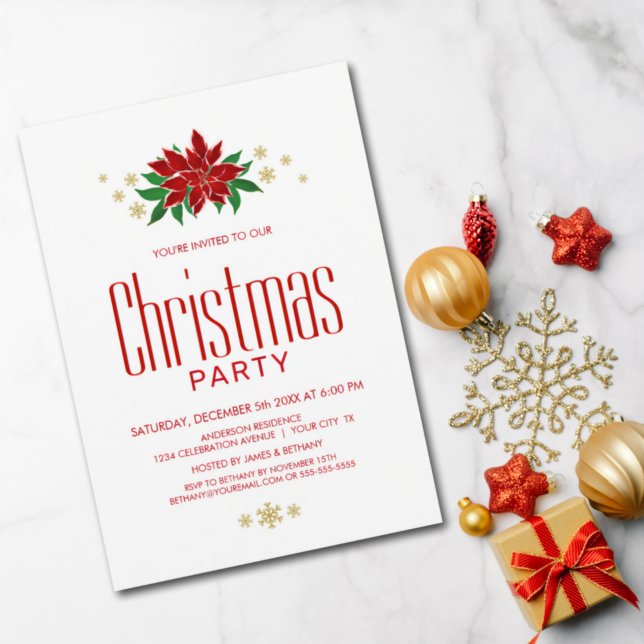 Invitación Elegante Fiesta de Navidades de Poinsettia Roja (Subido por el creador)