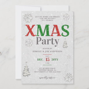 Invitación Elegante Fiesta de Navidades de Purpurinas blancos
