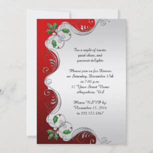 Invitación Elegante Fiesta de Navidades de Red Silver Green H