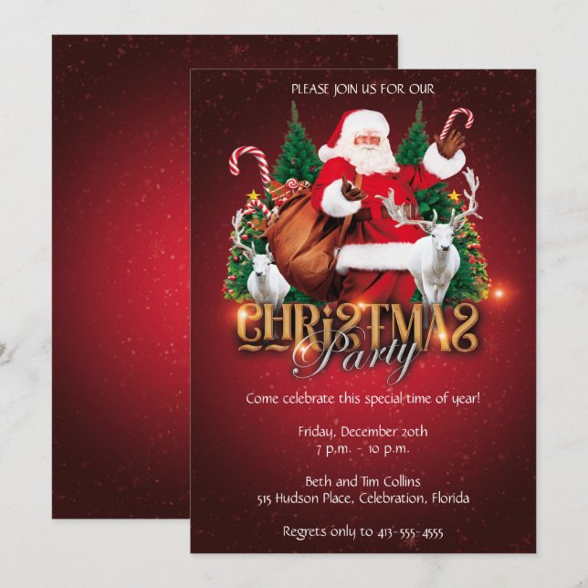 Invitación Elegante Fiesta de Navidades de Santa Claus (Anverso / Reverso)