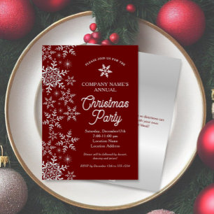 Invitación Elegante Fiesta de Navidades de Snowflakes Red Com