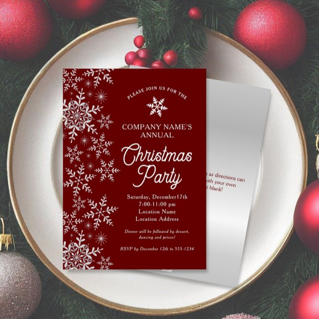Invitación Elegante Fiesta de Navidades de Snowflakes Red Com (Subido por el creador)