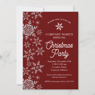 Invitación Elegante Fiesta de Navidades de Snowflakes Red Com