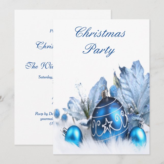 Invitación Elegante Fiesta de Navidades de vacaciones azules  (Anverso / Reverso)