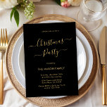 Invitación Elegante Fiesta de Navidades de vacaciones de Blac<br><div class="desc">La caligrafía moderna de Moda Script Invitaciones Minimalistas para fiestas de Navidades negros y de oro es perfecta para un simple evento de Navidades. Presenta un elegante texto de "Fiesta Navidad" en un hermoso guión de letra con letras a mano y con cruz rápida en negro y oro. Fácil de...</div>