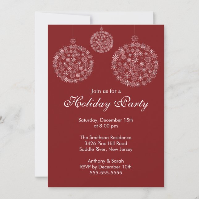 Invitación Elegante Fiesta de Navidades de vacaciones rojas y (Anverso)