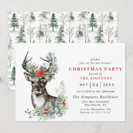Invitación Elegante fiesta de Navidades de venado de Poinsett