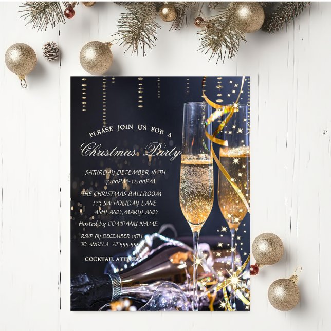 Invitación Elegante Fiesta de Navidades de vidrio de Champagn (Subido por el creador)