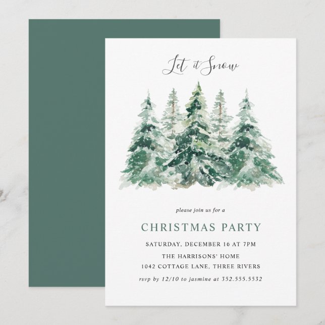 Invitación Elegante Fiesta de Navidades de Winter Woodland (Anverso / Reverso)