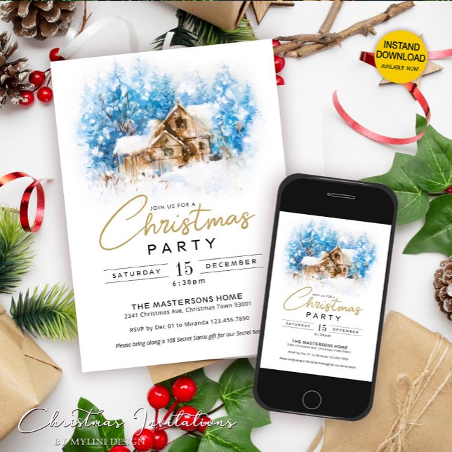 Invitación Elegante Fiesta de Navidades del invierno blanco W (Subido por el creador)