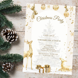 Invitación Elegante Fiesta de Navidades dorados y blancos