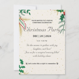 Invitación Elegante fiesta de Navidades dorados y verdes