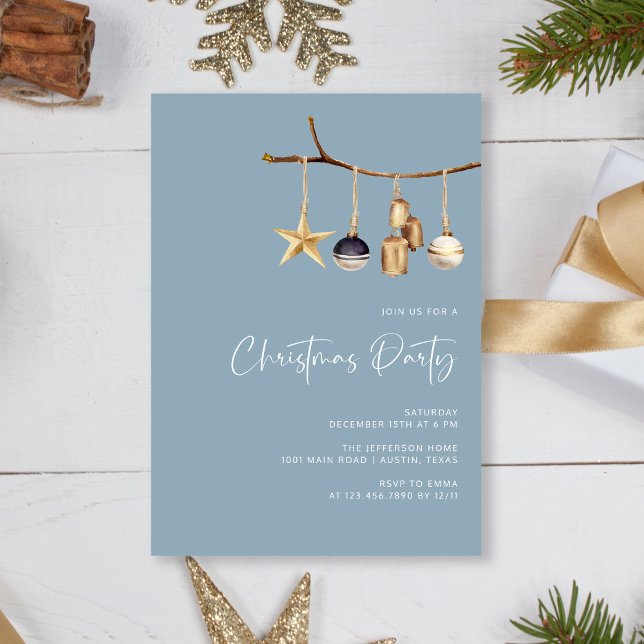 Invitación Elegante Fiesta de Navidades Dusty Blue (Personalized Elegant Dusty Blue Family Christmas Party Invitation)