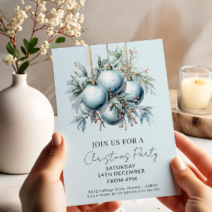 Invitación Elegante Fiesta de Navidades en azul bauble