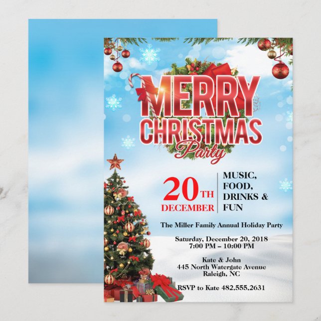 Invitación Elegante Fiesta de Navidades festivos (Anverso / Reverso)