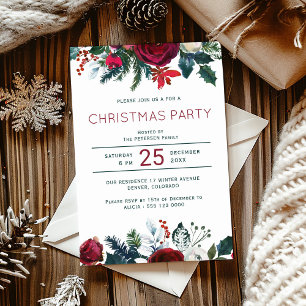 Invitación Elegante fiesta de Navidades florales de color ver