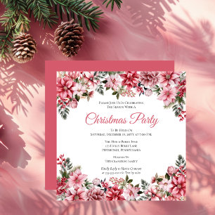 Invitación Elegante Fiesta de Navidades Florales de Poinsetti