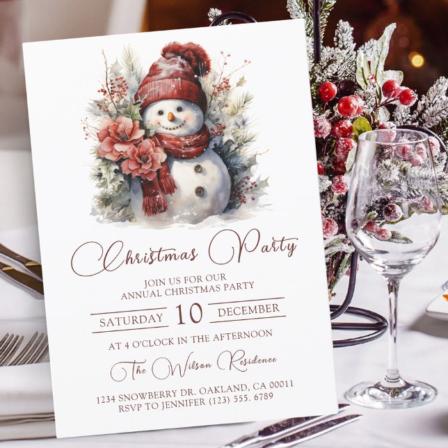 Invitación Elegante Fiesta de Navidades florales de Snowman (Subido por el creador)