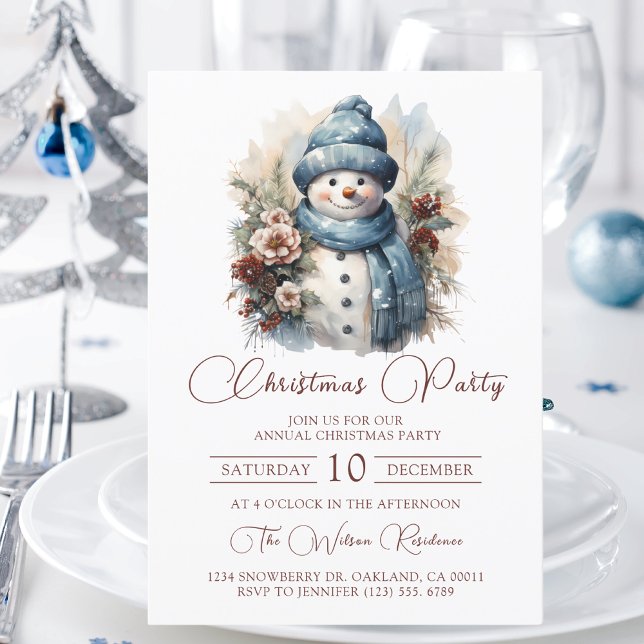Invitación Elegante Fiesta de Navidades florales de Snowman (Subido por el creador)