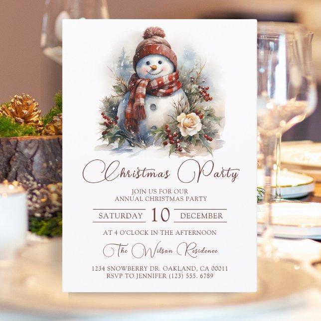 Invitación Elegante Fiesta de Navidades florales de Snowman (Subido por el creador)