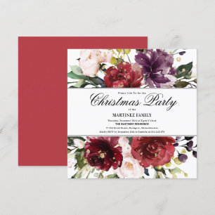 Invitación Elegante Fiesta de Navidades florales rojas