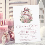 Invitación Elegante Fiesta de Navidades florales rosados<br><div class="desc">Esta elegante invitación a la fiesta de los Navidades incluye un elegante muñeco de nieve con flores de acuarela. Presenta Navidades con una fuente de guion color rosa dorado Rosa en un fondo blanco. Perfecto para celebrar las vacaciones con estilo, esta invitación impresionará a sus huéspedes. La invitación puede ser...</div>