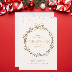 Invitación Elegante Fiesta de Navidades Gold y Green Floral