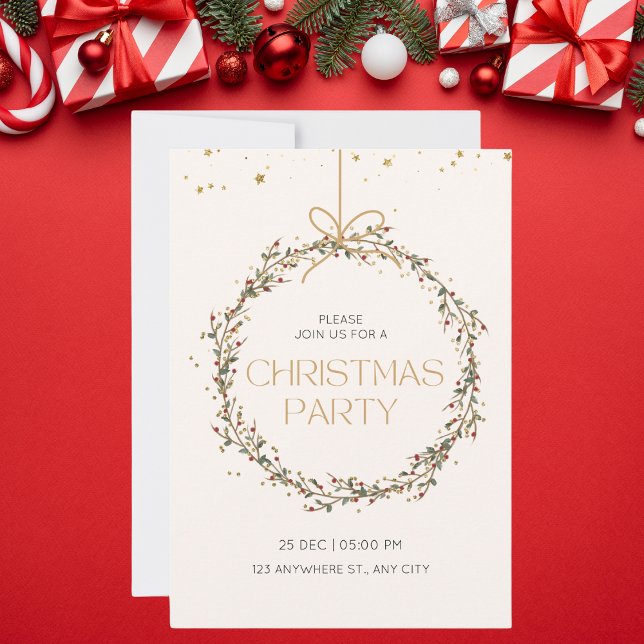 Invitación Elegante Fiesta de Navidades Gold y Green Floral (Subido por el creador)