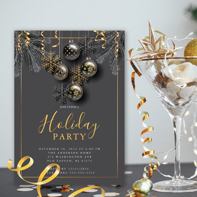 Invitación Elegante Fiesta de Navidades Gray Gold (Subido por el creador)