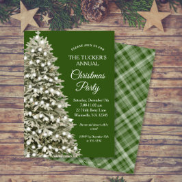 Invitación Elegante Fiesta de Navidades Green Plaid de Árbol