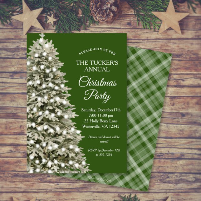 Invitación Elegante Fiesta de Navidades Green Plaid de Árbol  (Subido por el creador)