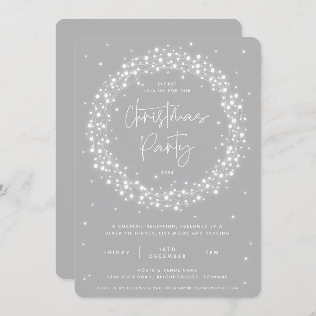 Invitación Elegante Fiesta de Navidades Gris Sparkling Lights (Anverso / Reverso)