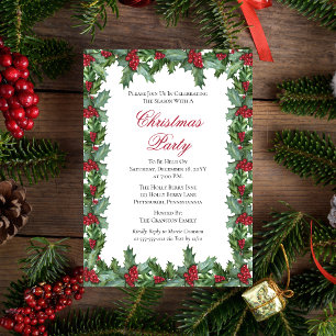 Invitación Elegante Fiesta de Navidades Holly y Berries Frame