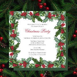 Invitación Elegante Fiesta de Navidades Holly y Berries Frame