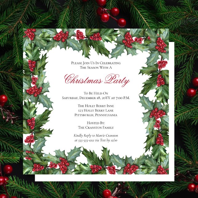 Invitación Elegante Fiesta de Navidades Holly y Berries Frame (Subido por el creador)
