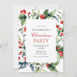 Invitación Elegante Fiesta de Navidades Holly y Berries Frame
