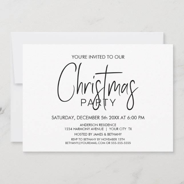 Invitación Elegante Fiesta de Navidades Minimalistas (Anverso)