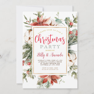 Invitación Elegante Fiesta de Navidades Mistletoe Floral Blan