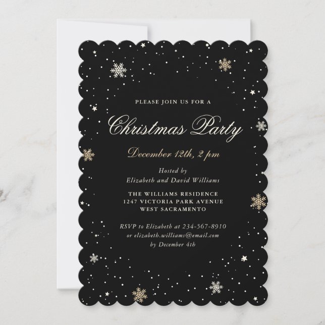 Invitación Elegante Fiesta de Navidades negros (Anverso)