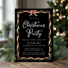 Invitación Elegante Fiesta de Navidades negros de cinta roja 