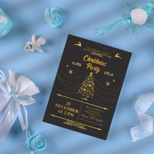 Invitación Elegante fiesta de Navidades negros y de oro